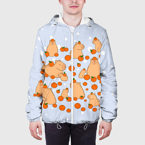 Мужская куртка Мем капибара и мандарины / 3D-Белый – фото 3