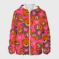 Куртка с капюшоном мужская Мишки игрушки в розовых свитерах и сердечки, цвет: 3D-белый