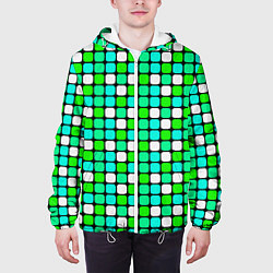 Куртка с капюшоном мужская Зелёные и белые квадраты, цвет: 3D-белый — фото 2