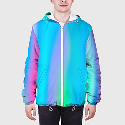 Куртка с капюшоном мужская Неоновые голографические линии, цвет: 3D-белый — фото 2