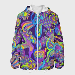 Куртка с капюшоном мужская Психоделические цветы, цвет: 3D-белый