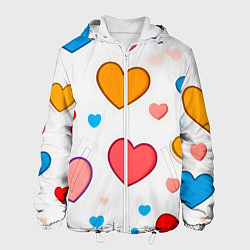 Куртка с капюшоном мужская Сердца сердечки, цвет: 3D-белый