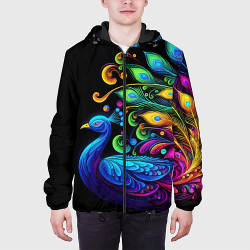 Мужская куртка Neon peacock - art / 3D-Черный – фото 3