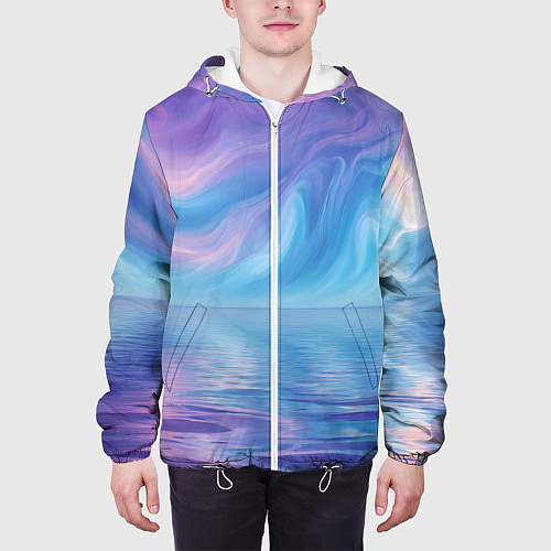 Мужская куртка Абстрактное небо и водная гладь / 3D-Белый – фото 3