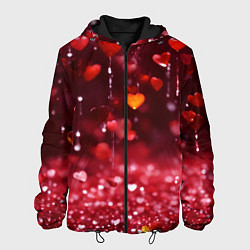 Куртка с капюшоном мужская Дождь из сердечек, цвет: 3D-черный