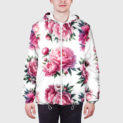 Куртка с капюшоном мужская Розовые цветы пиона, цвет: 3D-белый — фото 2