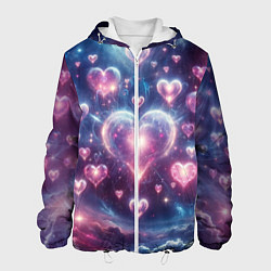 Куртка с капюшоном мужская Космические сердца - звезды, цвет: 3D-белый
