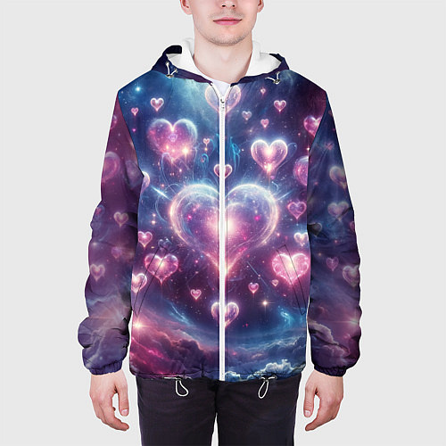 Мужская куртка Космические сердца - звезды / 3D-Белый – фото 3
