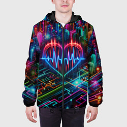Куртка с капюшоном мужская Неоновое сердце - кардиограмма, цвет: 3D-черный — фото 2