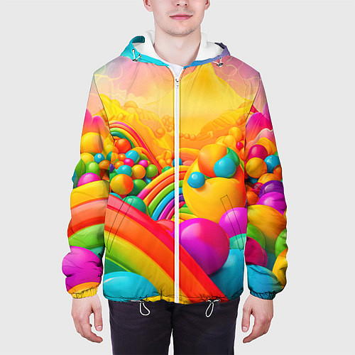 Мужская куртка Цветные пузыри и радуга / 3D-Белый – фото 3
