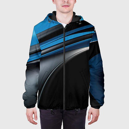 Мужская куртка Синяя и черная абстракция геометрическая / 3D-Черный – фото 3