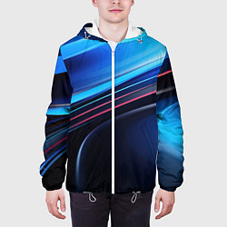 Куртка с капюшоном мужская Синяя и черная абстракция геометрическая, цвет: 3D-белый — фото 2