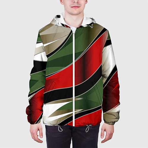 Мужская куртка Белые зеленые и красные полосы / 3D-Белый – фото 3