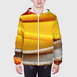 Куртка с капюшоном мужская Желтая абстракция с оранжевой волной, цвет: 3D-белый — фото 2