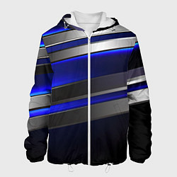 Куртка с капюшоном мужская Серебряные полосы на ярком синем фоне, цвет: 3D-белый