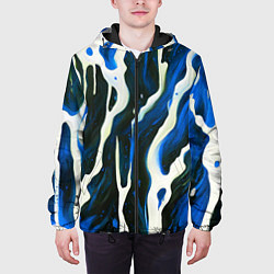 Куртка с капюшоном мужская Текучая краска белая и синяя, цвет: 3D-черный — фото 2