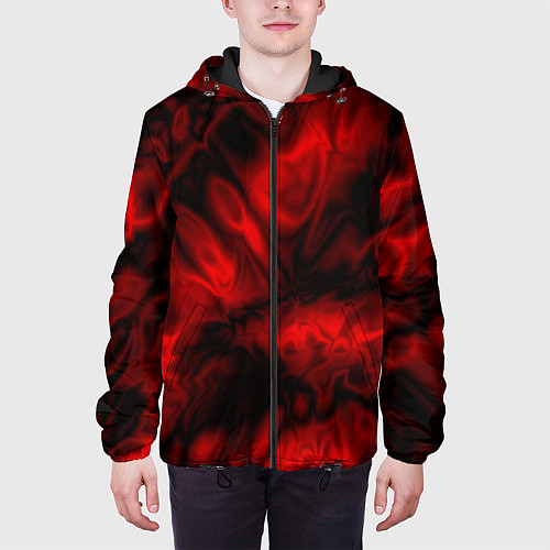 Мужская куртка Абстракция красный шёлк / 3D-Черный – фото 3
