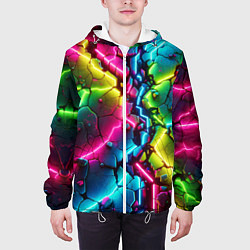 Куртка с капюшоном мужская Трещина - неон, цвет: 3D-белый — фото 2