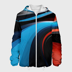 Куртка с капюшоном мужская Черные и синии волны спортивный стиль, цвет: 3D-белый