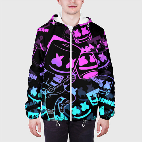 Мужская куртка Marshmello neon pattern / 3D-Белый – фото 3