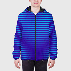 Куртка с капюшоном мужская Неоновые линии циан на темно синем, цвет: 3D-черный — фото 2