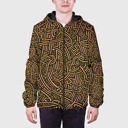 Куртка с капюшоном мужская Золотые узоры на черном фоне, цвет: 3D-черный — фото 2