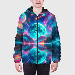 Куртка с капюшоном мужская Неоновая луна, цвет: 3D-черный — фото 2