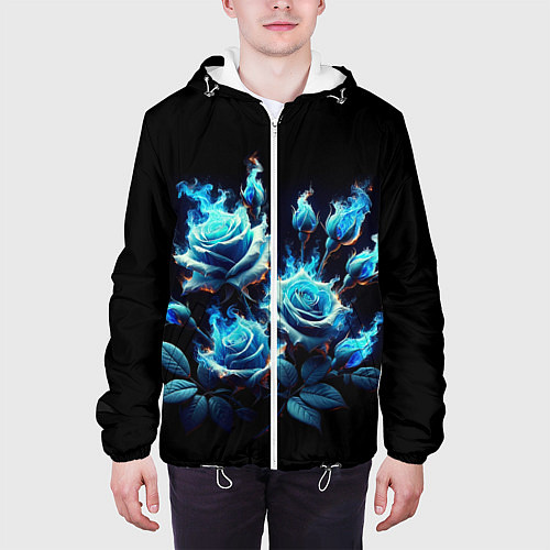 Мужская куртка Розы в голубом огне / 3D-Белый – фото 3