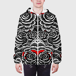 Куртка с капюшоном мужская Серые паттерны цветы, цвет: 3D-белый — фото 2