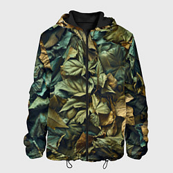 Куртка с капюшоном мужская Реалистичный камуфляж из листьев, цвет: 3D-черный