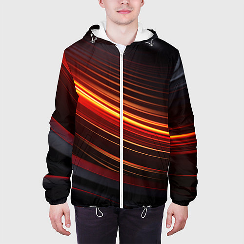Мужская куртка Яркая оранжевая полосы на черной абстракции / 3D-Белый – фото 3