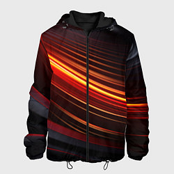 Куртка с капюшоном мужская Яркая оранжевая полосы на черной абстракции, цвет: 3D-черный