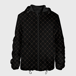 Куртка с капюшоном мужская Чёрный клетчатый с коричневыми полосами, цвет: 3D-черный