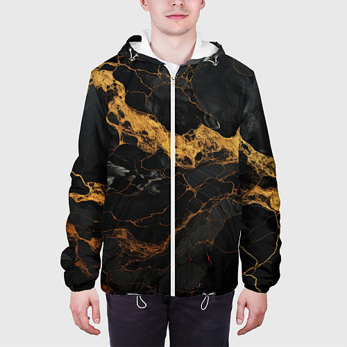 Мужская куртка Золотистые волны на черной материи / 3D-Белый – фото 3
