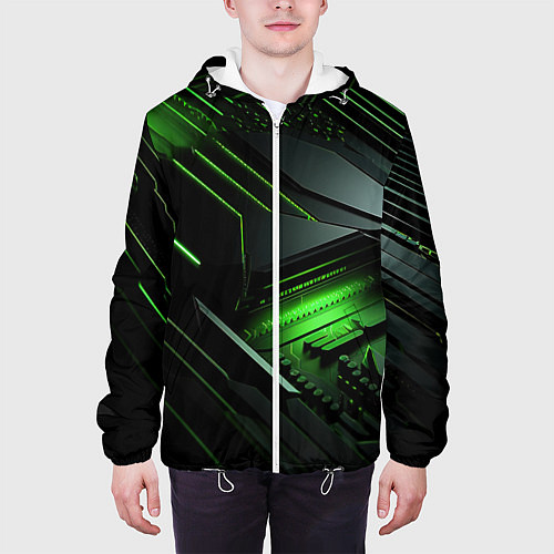 Мужская куртка Металл и зеленый яркий неоновый свет / 3D-Белый – фото 3