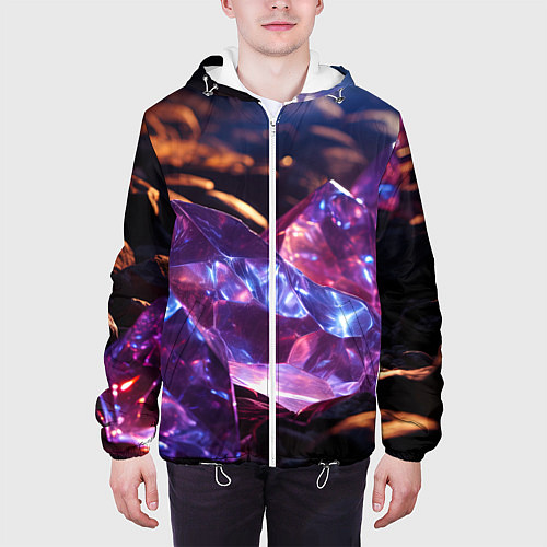Мужская куртка Фиолетовые комические камни / 3D-Белый – фото 3