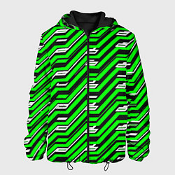 Куртка с капюшоном мужская Чёрно-зелёный линейный узор киберпанк, цвет: 3D-черный