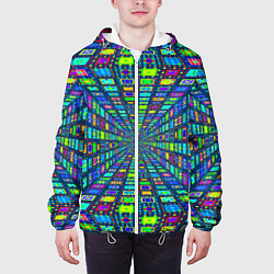 Куртка с капюшоном мужская Абстрактный узор коридор из разноцветных квадратов, цвет: 3D-белый — фото 2