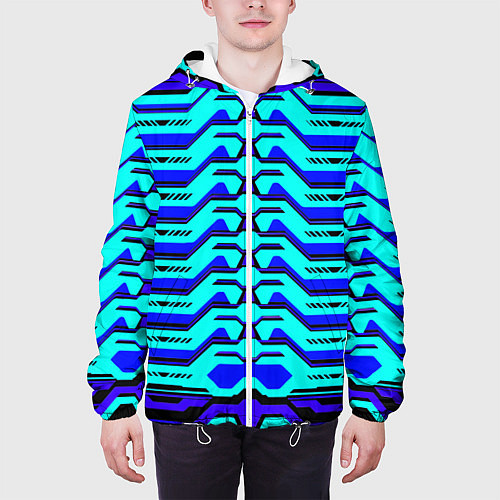 Мужская куртка Голубая киберпанк броня / 3D-Белый – фото 3