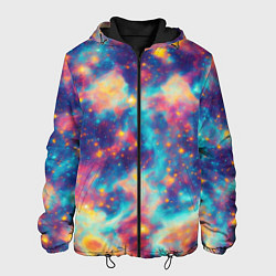 Куртка с капюшоном мужская Космические яркие узоры, цвет: 3D-черный