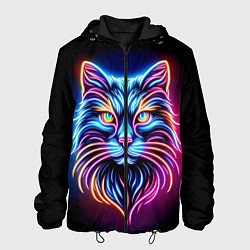 Куртка с капюшоном мужская Суровый неоновый кот, цвет: 3D-черный