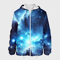 Куртка с капюшоном мужская Космический голубой пейзаж, цвет: 3D-белый