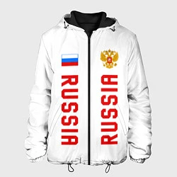 Куртка с капюшоном мужская Россия три полоски на белом фоне, цвет: 3D-черный