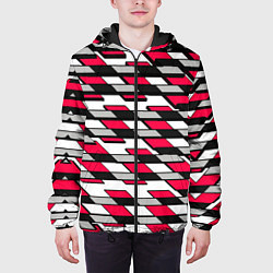 Куртка с капюшоном мужская Красные четырёхугольники на белом фоне, цвет: 3D-черный — фото 2