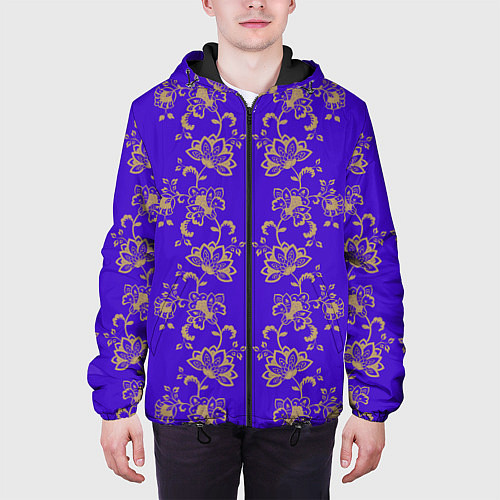 Мужская куртка Контурные цветы на фиолетовом фоне / 3D-Черный – фото 3