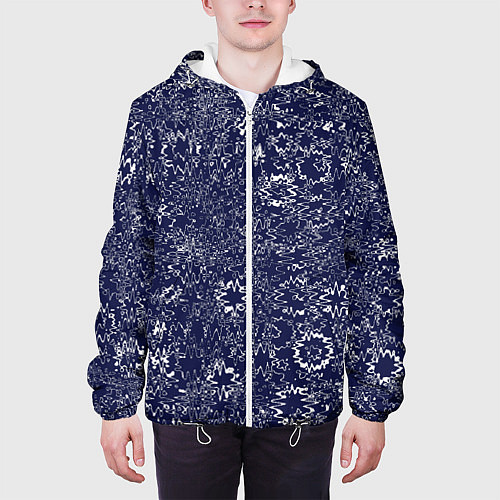 Мужская куртка Тёмно-синий с белым абстрактный искажение / 3D-Белый – фото 3