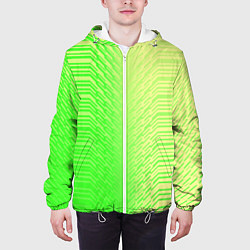 Куртка с капюшоном мужская Зелёные градиентные линии, цвет: 3D-белый — фото 2