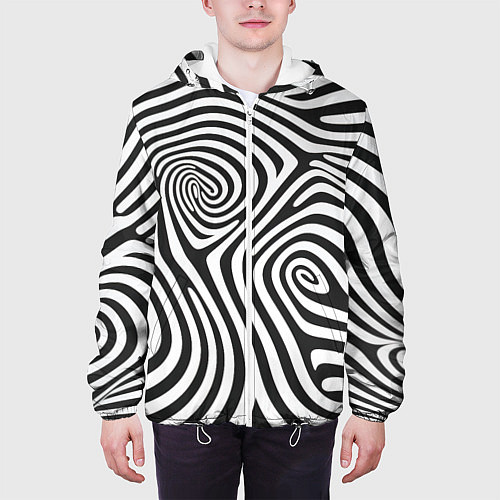 Мужская куртка Черно-белый водоворот - зебра исллюзия шкуры / 3D-Белый – фото 3