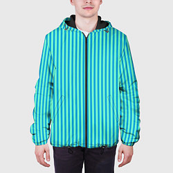 Куртка с капюшоном мужская Зелёно-голубой полосатый, цвет: 3D-черный — фото 2