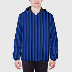 Куртка с капюшоном мужская Синий в вертикальную полоску, цвет: 3D-черный — фото 2